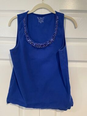 Chico's Beaded Scoop Neck Tank - Blue